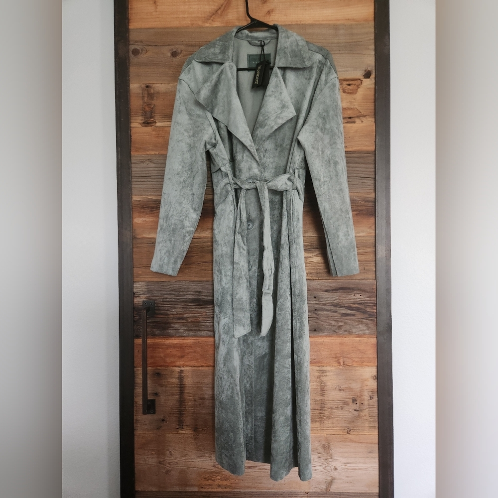 NWT Free People Exclusive Blank NYC Vegan Suede Trench Coat Size L - Picture 2 of 4